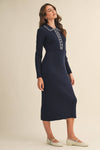 RIBBED SWEATER MIDI DRESS WITH CONTRAST STITCH