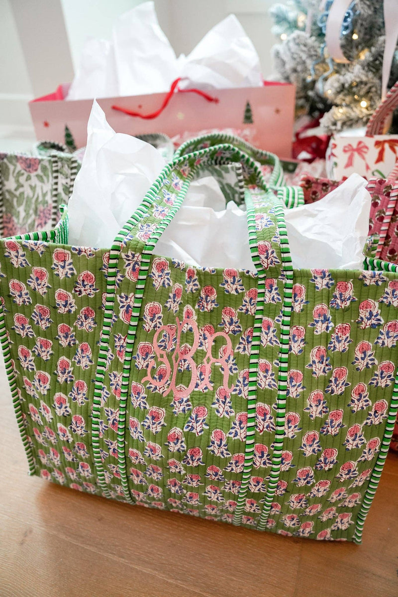 Quilted Block-Print Tote Bag