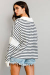 Spread collared Neck Stripe Top