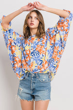 Floral Print Button Down Blouse Top