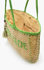 Poolside Jute Macrame Tote in Beige & Green