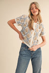 FLORAL SHORT SLEEVE SWEATER CARDIGAN