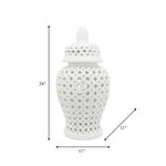 Ceramic Intricate Cut Out Lidded Jar - White, 24 in.
