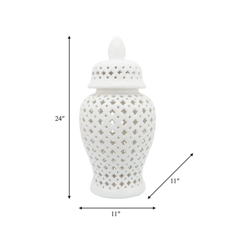 Ceramic Intricate Cut Out Lidded Jar - White, 24 in.