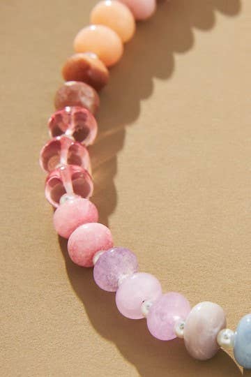 Natural Agate Glass Semi-Precious Bead Necklace