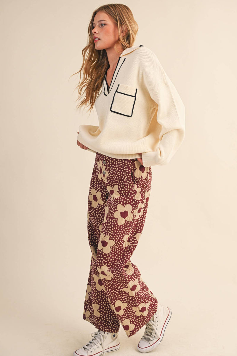 RIBBED COLLARED PULLOVER SWEATER