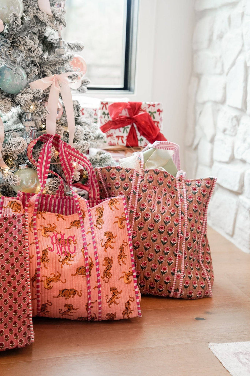 Quilted Block-Print Tote Bag