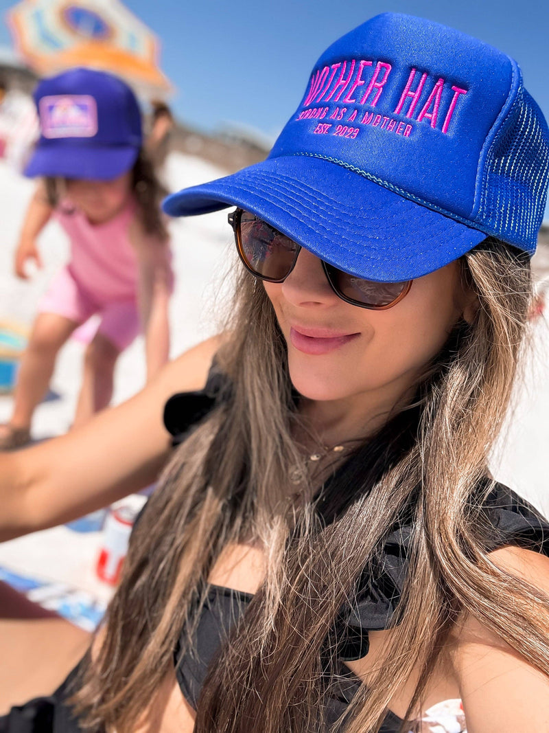 Mother Hat - Embroidered Trucker Hat - Royal Blue