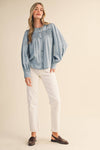 CHAMBRAY BUTTON DOWN TOP WITH PINTUCK DETAIL MTP4363