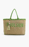 Poolside Jute Macrame Tote in Beige & Green
