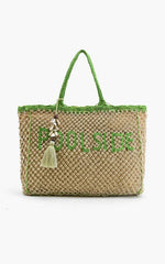 Poolside Jute Macrame Tote in Beige & Green