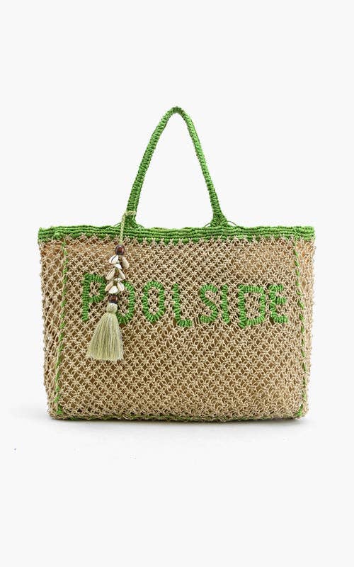 Poolside Jute Macrame Tote in Beige & Green