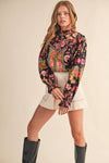 EXCLUSIVE FLORAL BORDER PRINT TOP WITH FLORAL TRIM