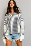 Spread collared Neck Stripe Top