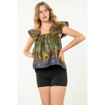 Flutter Sleeve Metallic Top