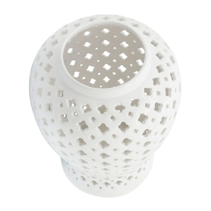 Ceramic Intricate Cut Out Lidded Jar - White, 24 in.