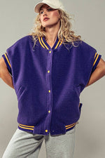 Oversized Sherpa Textured Varsity Button Front Vest