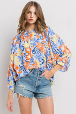 Floral Print Button Down Blouse Top