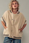Oversized Sherpa Textured Varsity Button Front Vest