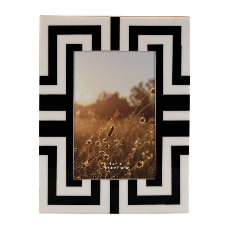 Resin Wood Geometric Pattern Photo Frame - Black, 4x6 in.