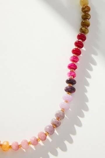 Natural Agate Glass Semi-Precious Bead Necklace