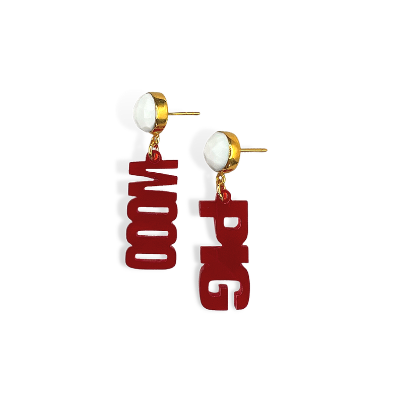 Mini Cardinal Red WOOO PIG Earrings