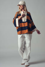 Oversized Half Zip Bold Stripe Statement Pullover Sweatshirt