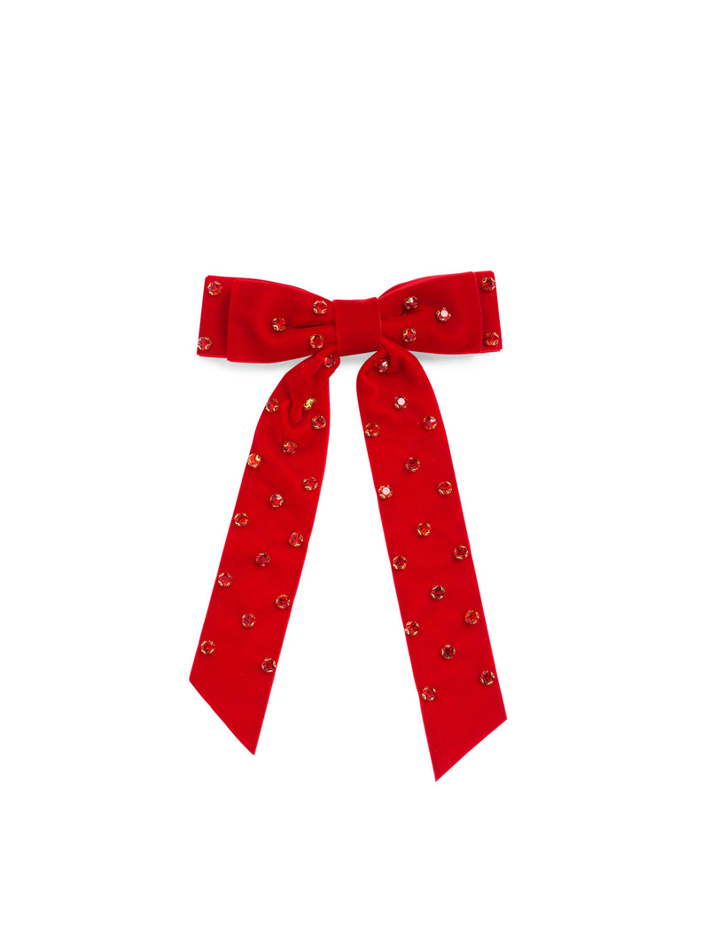 VELVET AND RHINESTONES BOW CLIP