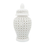 Ceramic Intricate Cut Out Lidded Jar - White, 24 in.