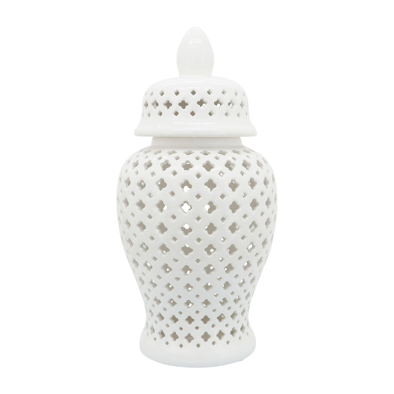 Ceramic Intricate Cut Out Lidded Jar - White, 24 in.