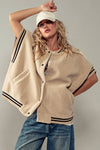 Oversized Sherpa Textured Varsity Button Front Vest