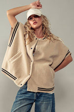 Oversized Sherpa Textured Varsity Button Front Vest