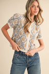 FLORAL SHORT SLEEVE SWEATER CARDIGAN