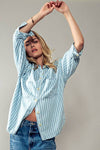 Casual Striped Double Pocket Button Down Collar Shirt