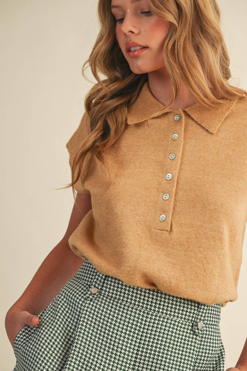CAP SLEEVE COLLARED SWEATER VEST