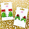 Green Plaid Acrylic Holly Statement Stud Earring