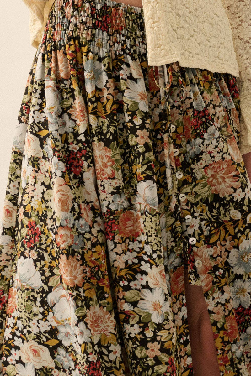 Floral Front Slit Woven Maxi Skirt
