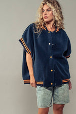 Oversized Sherpa Textured Varsity Button Front Vest