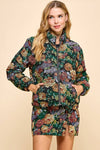 Corduroy Floral Printed Puffer Jacket