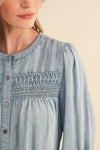 CHAMBRAY BUTTON DOWN TOP WITH PINTUCK DETAIL MTP4363
