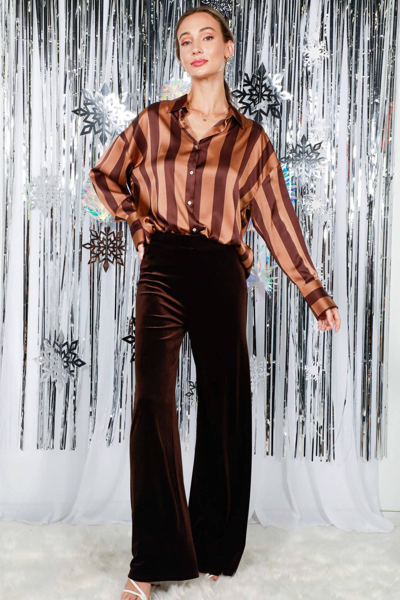 Velvet Straight Wide-Leg High Rise Pants VP81978A