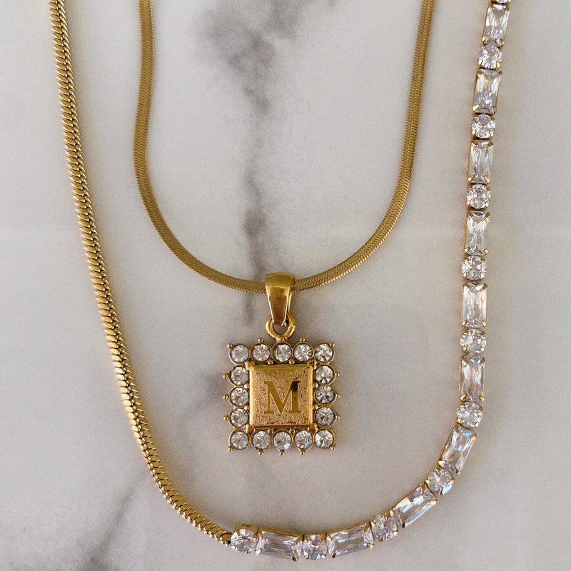 Goldie Square Initial Necklace: GOLD / B