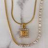 Goldie Square Initial Necklace: GOLD / E