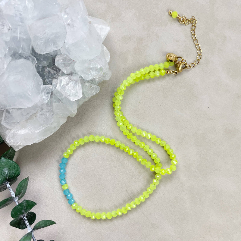 Mia// Limeade Crystal Beaded Delicate Necklace