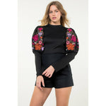 Embroidered Bishop Sleeve Top