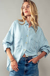 Casual Striped Double Pocket Button Down Collar Shirt