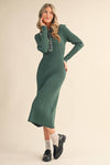 RIBBED SWEATER MIDI DRESS WITH CONTRAST STITCH