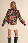 EXCLUSIVE FLORAL BORDER PRINT TOP WITH FLORAL TRIM