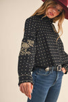 POLKA DOT FLORAL EMBROIDERY BUTTON UP TOP