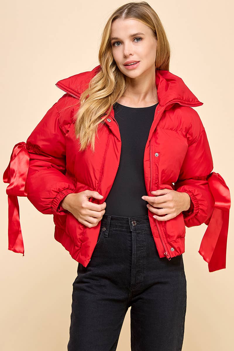 Puffer Jacket With Bow Knot Elbow String